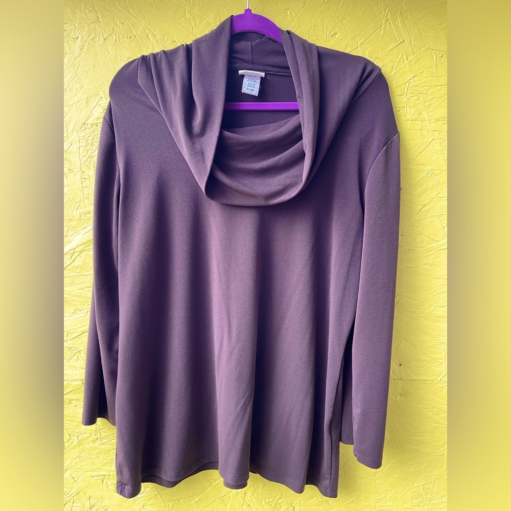 Brown Stretchy Blouse With Cowl Neck